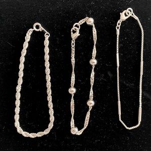 🌟 Trio of Silver-tone Bracelets! Rope, Herringbone & Box Chain Styles.